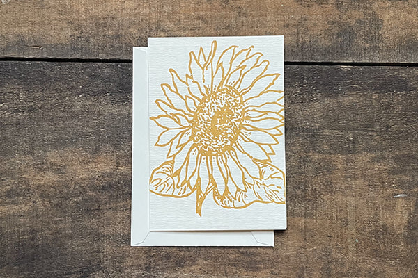 Saturn Press Letterpress Greeting Note Card Set of Six Grace Notes in Sunny One Sunflower Midcoast Maine Artisan Store The Good Supply Pemaquid Made in USA