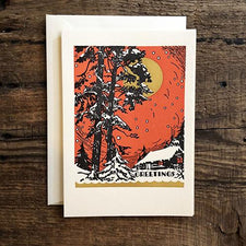 Saturn Press Letterpress Holiday Card Red Sky is made in Maine USA
