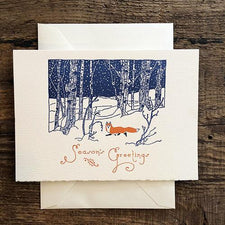 Saturn Press Letterpress Holiday Card Snow Fox is made in Maine USA