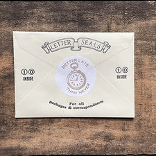 Saturn Press Letterpress Stationery Sticker Seal Set Better Late than Never Watch Midcoast Maine Artisan Store The Good Supply Pemaquid Made in USA