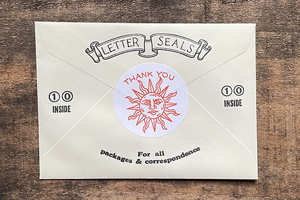 Saturn Press Letterpress Stationery Sticker Seal Set Thank You Sun Midcoast Maine Artisan Store The Good Supply Pemaquid Made in USA