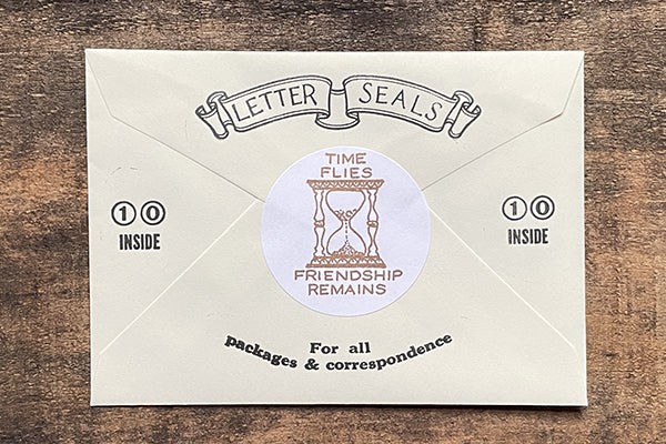 Saturn Press Letterpress Stationery Sticker Seal Set Time Flies Friendship Remains Hourglass Midcoast Maine Artisan Store The Good Supply Pemaquid Made in USA