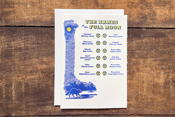 Saturn Press Letterpress Greeting Card Names of the Full Moon Midcoast Maine Artisan Store The Good Supply Pemaquid Made in USA