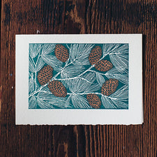 Saturn Press Letterpress Holiday Card Pinecones is made in Maine USA