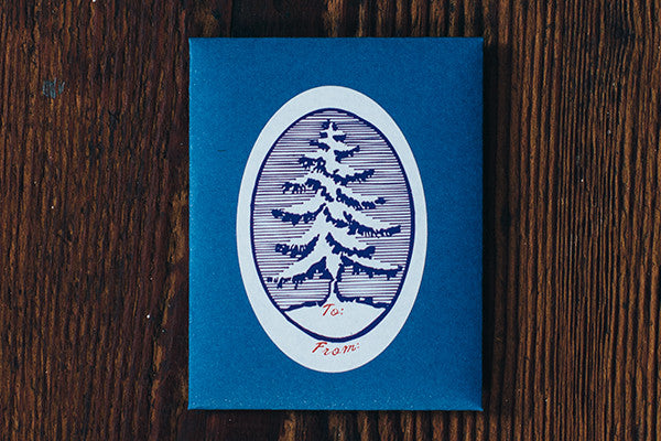 To From Paper Sticker Gift Tags Christmas Holiday Oval Tree in Blue by Saturn Press Midcoast Maine Artisan Store The Good Supply Pemaquid Made in USA