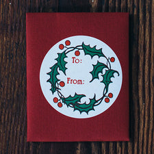 Round Holly Sticker Gift Tags