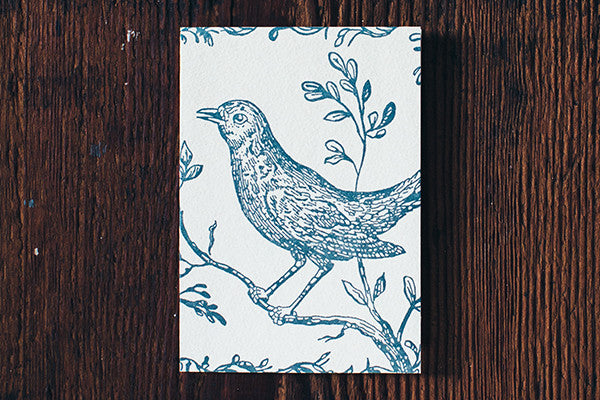 Letterpress Note Cards by Saturn Press are made in Maine, USA, on recycled paper. Nightingale