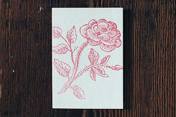 Letterpress Note Cards by Saturn Press are made in Maine, USA, on recycled paper. Pink Rose