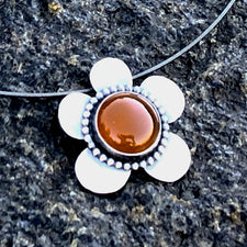 The Good Supply Midcoast Artisan Store Carnelian Daisy Flower Oxidized Pendant Necklace by Christine Peters Fine Jewelry Made in Maine USA