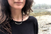 The Good Supply Midcoast Artisan Store Silver and Dark Brown Leather Thin Whalebone Hammered Necklace by Anita Roelz Circle Stone Designs Rugged Jewelry Made in Maine USA