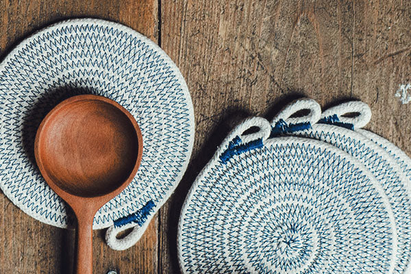 The Good Supply Midcoast Maine Artisan Store Tethermade Coastal Rope Coasters in Navy Made in Maine USA