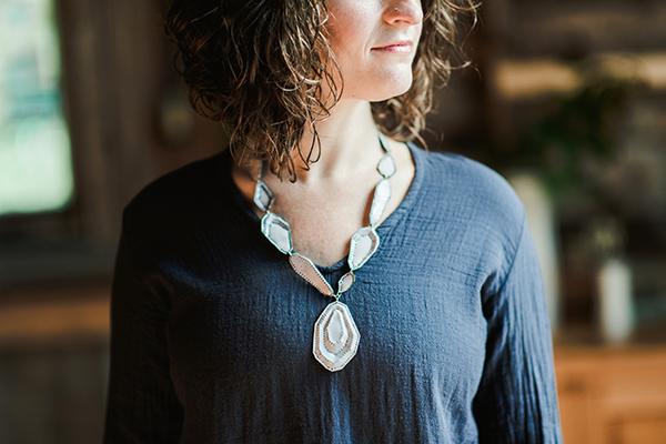 The Good Supply in Pemaquid Maine Enamel Artist Kate Mess Statement Necklace Tidal Necklace No.1 Oyster Shell Handmade in USA