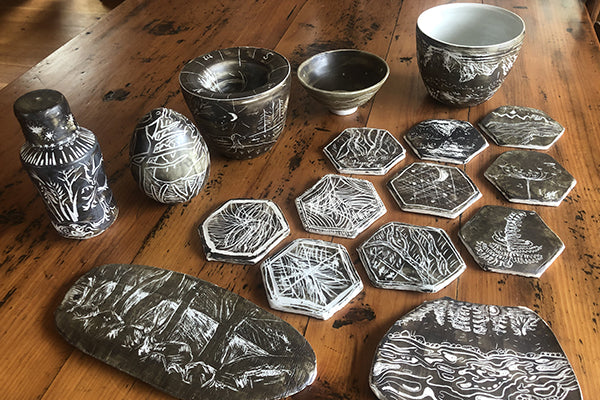 Environmental Sgraffito Art workshop by Tim Christensen Contemporary Nature Inspired Ceramic Artist Midcoast Maine Artisan Store The Good Supply Pemaquid Made in USA