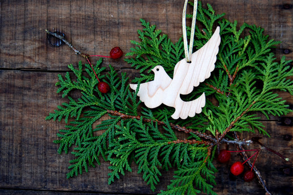 The Good Supply Pemaquid Maine Midcoast Artisan Store Maple Landmark Sustainably Harvested Vermont Hardwood Holiday Christmas Ornament Dove Made in USA