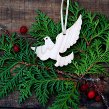 The Good Supply Pemaquid Maine Midcoast Artisan Store Maple Landmark Sustainably Harvested Vermont Hardwood Holiday Christmas Ornament Dove Made in USA