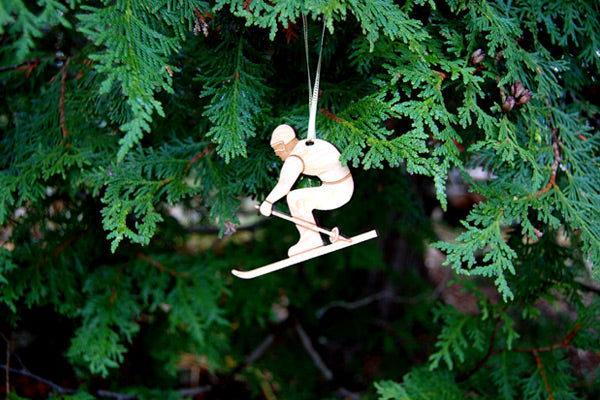 The Good Supply Pemaquid Maine Midcoast Artisan Store Maple Landmark Sustainably Harvested Vermont Hardwood Holiday Christmas Ornament Skiier Made in USA