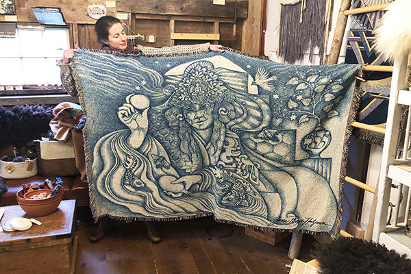 The Good Supply Pemaquid Maine Midcoast Artisan Store Meditation Blanket in Mother of Compassion Machine Washable by Gina Rose Halpern of the Chaplaincy Institute Made in USA