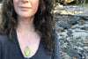 The Good Supply in Pemaquid Maine Enamel Artist Kate Mess Barnacle No 43 Charred Series Fragment Cutout Necklace Chartreuse Enamel and Argentium Silver Handmade in USA