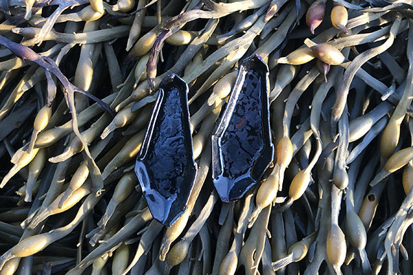 The Good Supply in Pemaquid Maine Enamel Artist Kate Mess Barnacle No 43 Charred Series Post Earrings in Enamel and Argentium Silver Handmade in USA