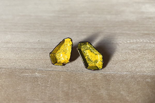 The Good Supply in Pemaquid Maine Enamel Artist Kate Mess Bitty Barnacle Post Earrings in Mustard Enamel and Argentium Silver Handmade in USA