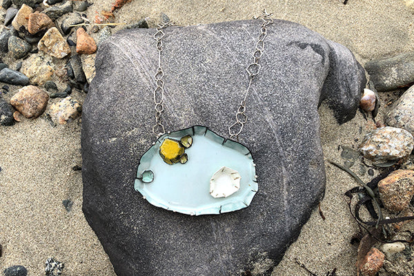 The Good Supply in Pemaquid Maine Enamel Artist Kate Mess Bitty Barnacle Statement Necklace in Enamel and Argentium Silver Handmade in USA