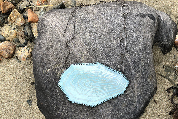 The Good Supply in Pemaquid Maine Enamel Artist Kate Mess Statement Tidal Necklace No 10 Blue Handmade in USA