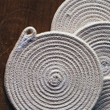 The Good Supply in Pemaquid Maine Sewn Rope Artist TetherMade Coasters in White and Navy Made in USA